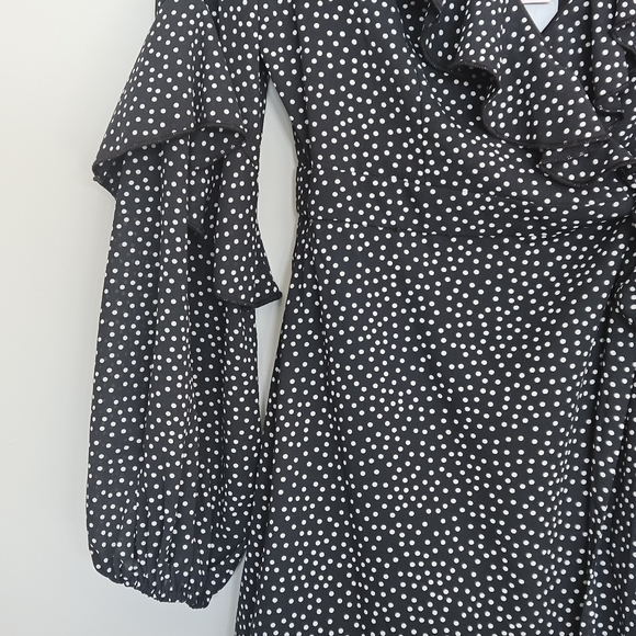 Finders Keepers Black Polka Dot Ruffle Solar Wrap Dress Medium - Picture 8 of 14